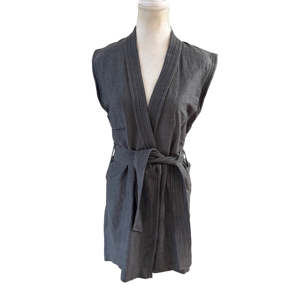 Isabel Marant Etoile Black Grey Linen Belted Sleeveless Mini Dress Size 36 Small